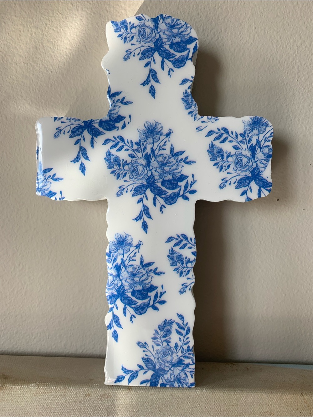Quill to Paper 7” blue floral freestanding cross
